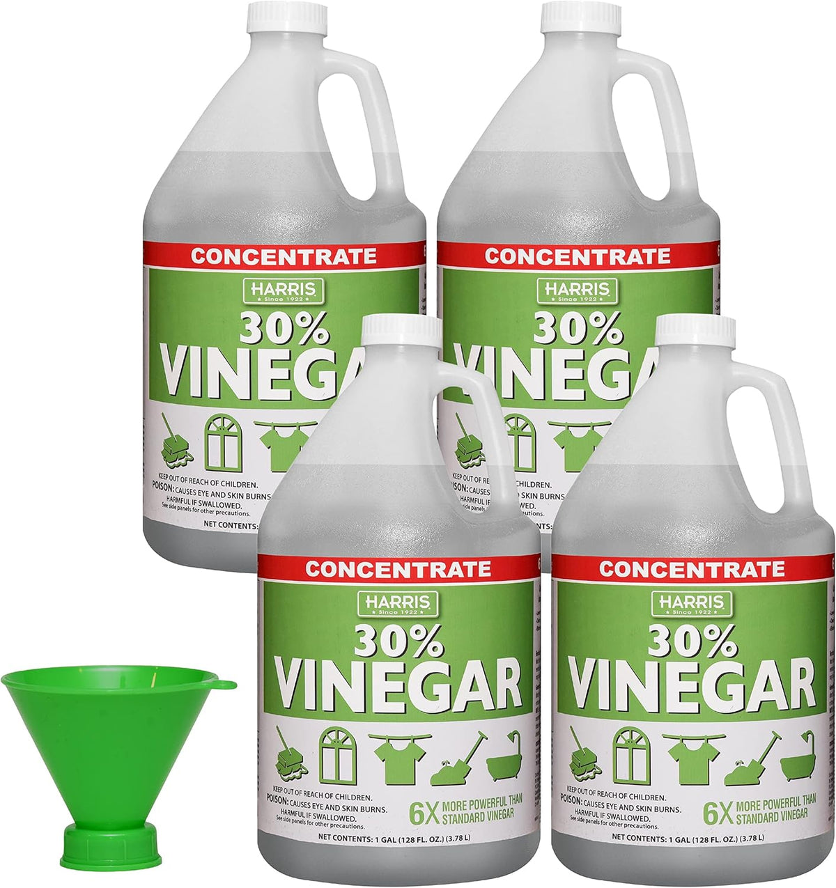 30% Pure Vinegar Extra Strength with Funnel, Pack of 4 Gallons U3603