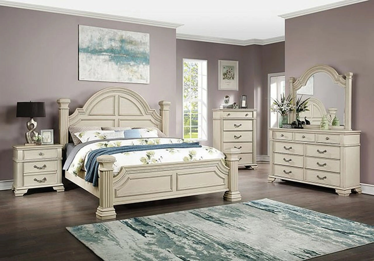 Antique White Solid Wood 4pc King Size Bedroom Set Y4670