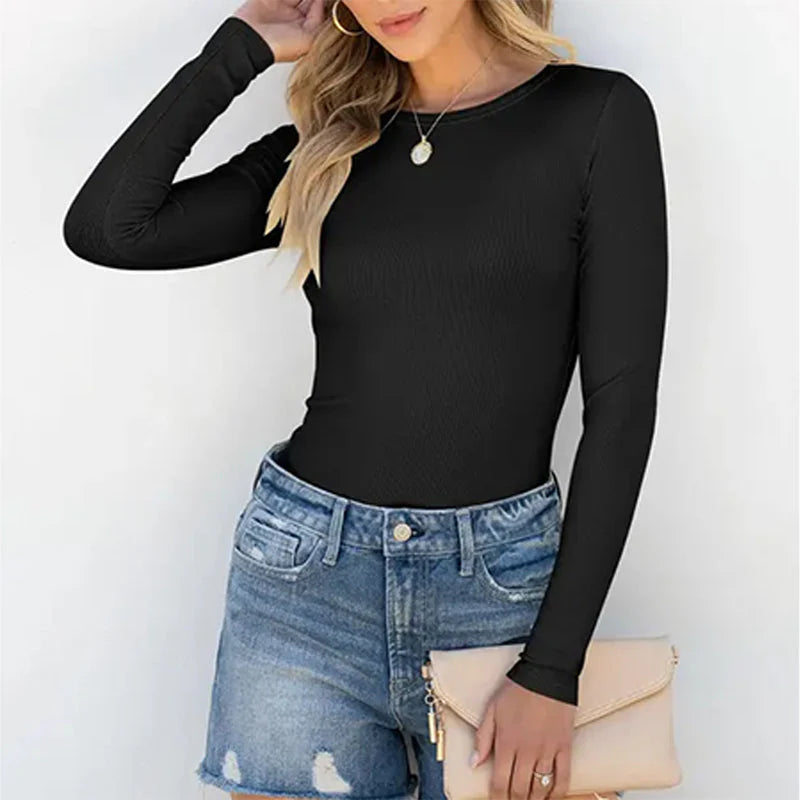 Long Sleeve Rib Knit Slim Fit Tee Z49784