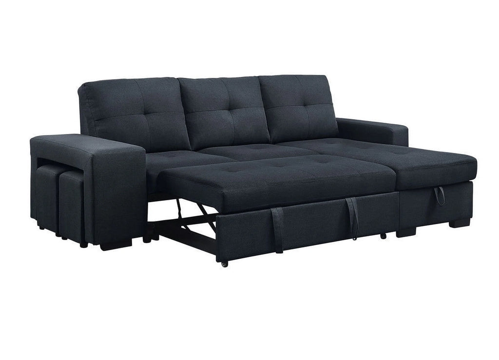 Linen Sleeper Sectional Sofa with Reversible Storage Chaise W51899