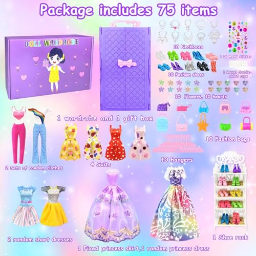 75 Pack Doll Clothes and Accessories with Doll Closet for 11.5 Inch Doll J349221