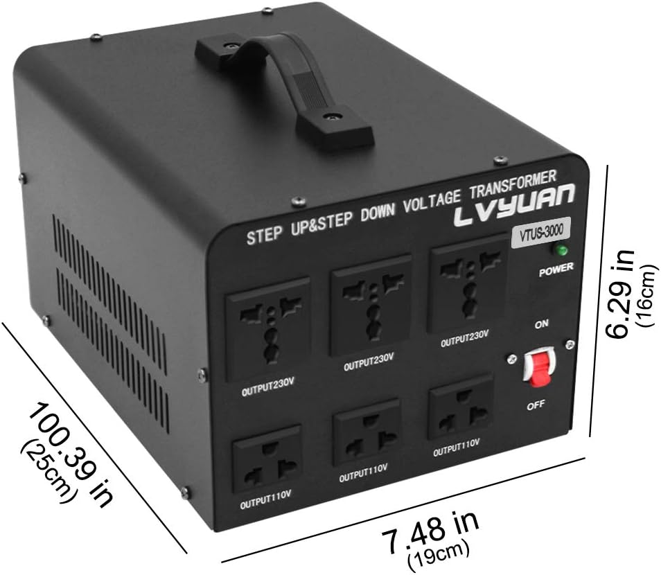 Voltage Transformer 3000 Watt Step Up/Down with 3 US outlets, 3 Universal outlets, Circuit Breaker F324