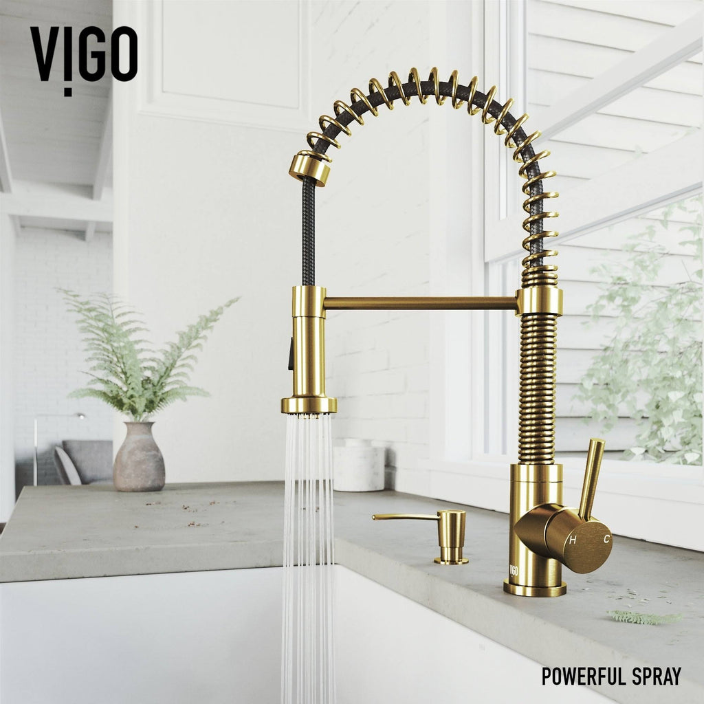 Matte Gold Pull-Down Kitchen Faucet with Soap Dispenser P395677