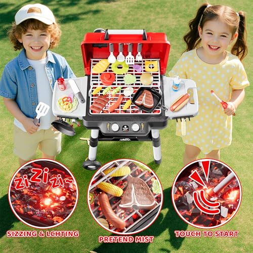 Kids BBQ Grill Playset with Wheels, Smoke Sound Light A47986