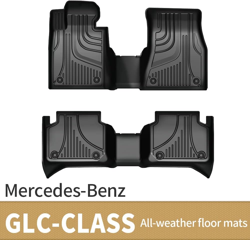 Heavy Duty TPE All Weather Car Floor Mats, 1st & 2nd Row Full Set, Black Q7825