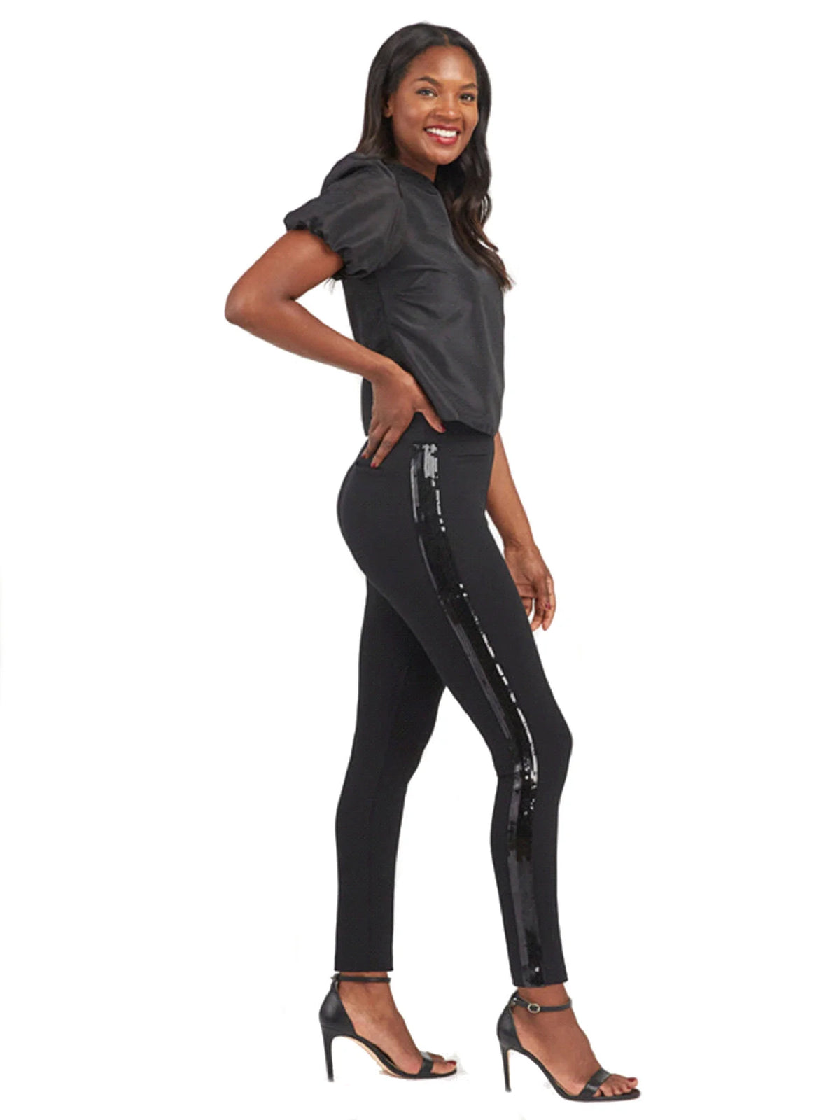 Ponte Skinny Pants with Sequin Tuxedo Legs N555