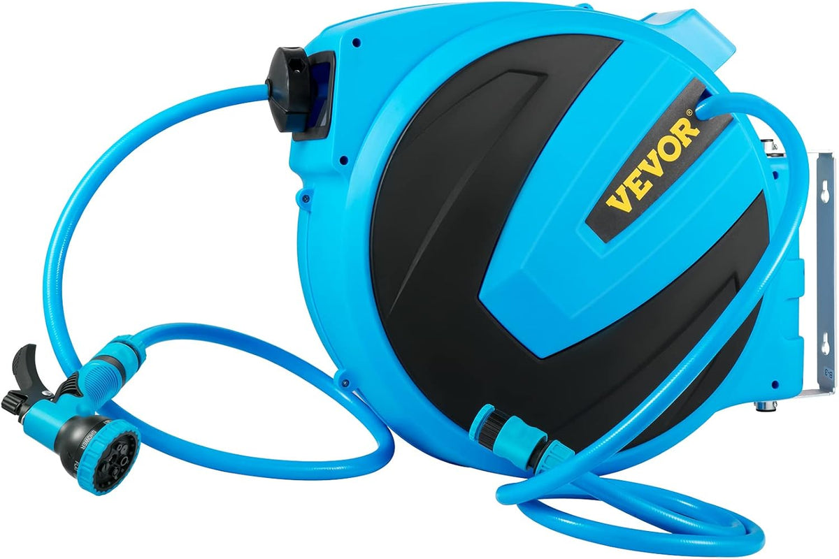 Retractable Hose Reel, 5/8 inch x 50 ft, Wall Mounted Garden Hose Reel, Blue Pack of 2 R4563