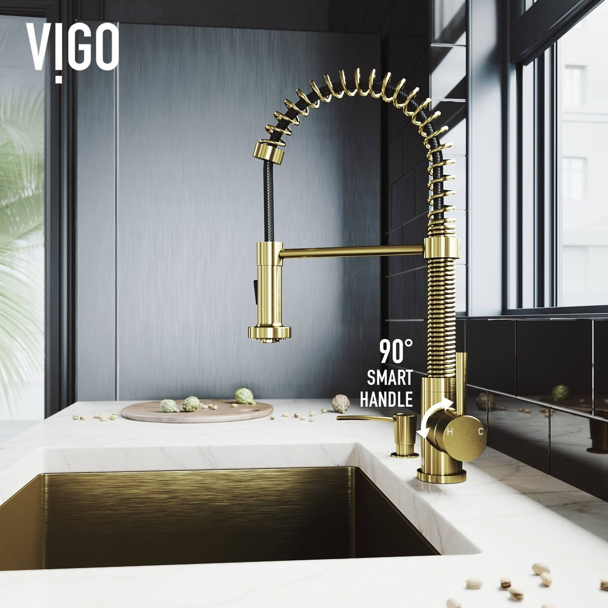 Matte Gold Pull-Down Kitchen Faucet with Soap Dispenser P395677