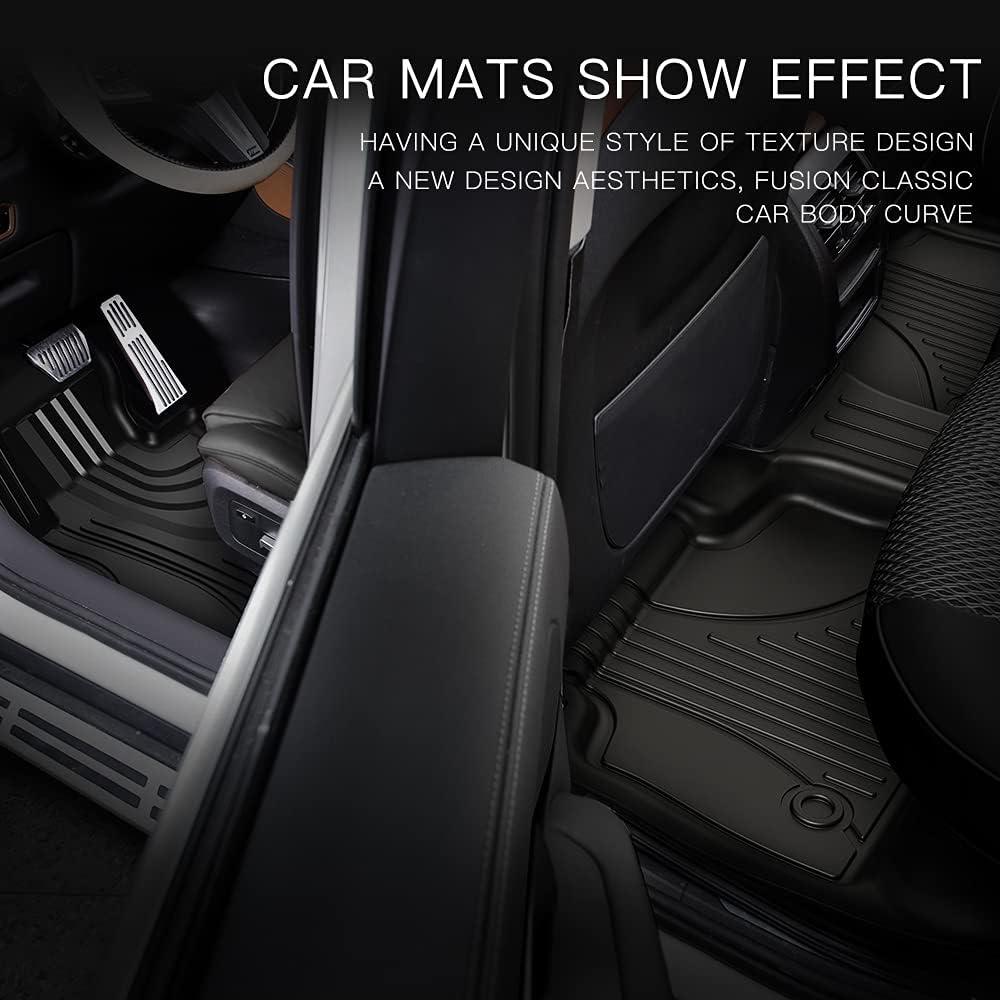 Heavy Duty TPE All Weather Car Floor Mats, 1st & 2nd Row Full Set, Black Q7825