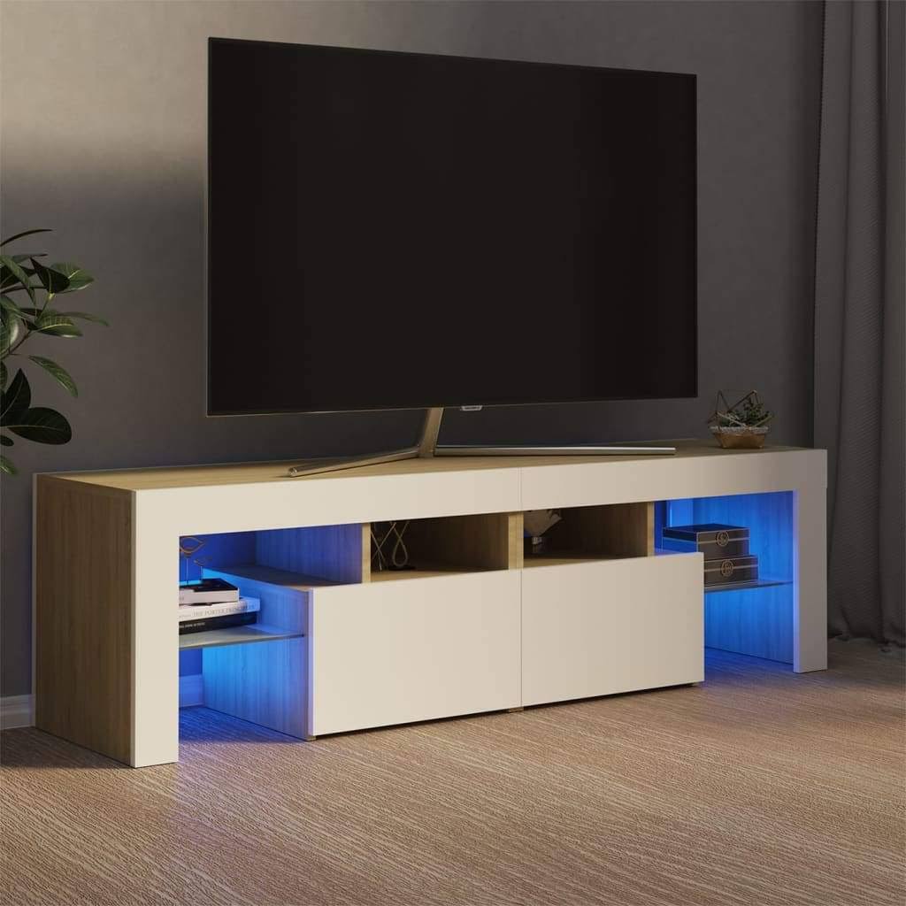 White Sonoma Oak TV Cabinet with LED Lights X630