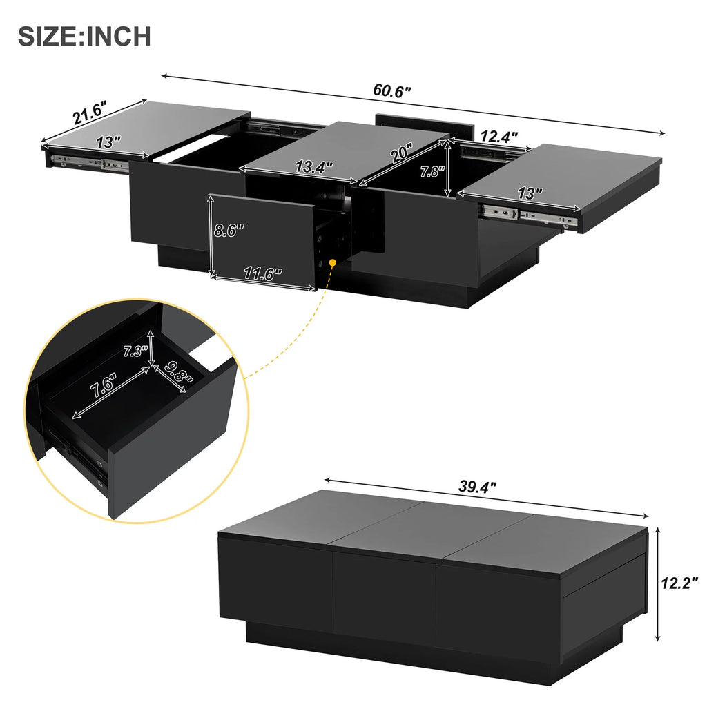Black Extendable Coffee Table with 2 Drawers C76182