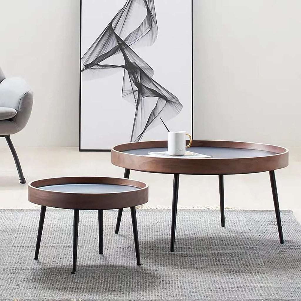 Round Wooden Nesting Coffee Table Set with Metal Frame J60991