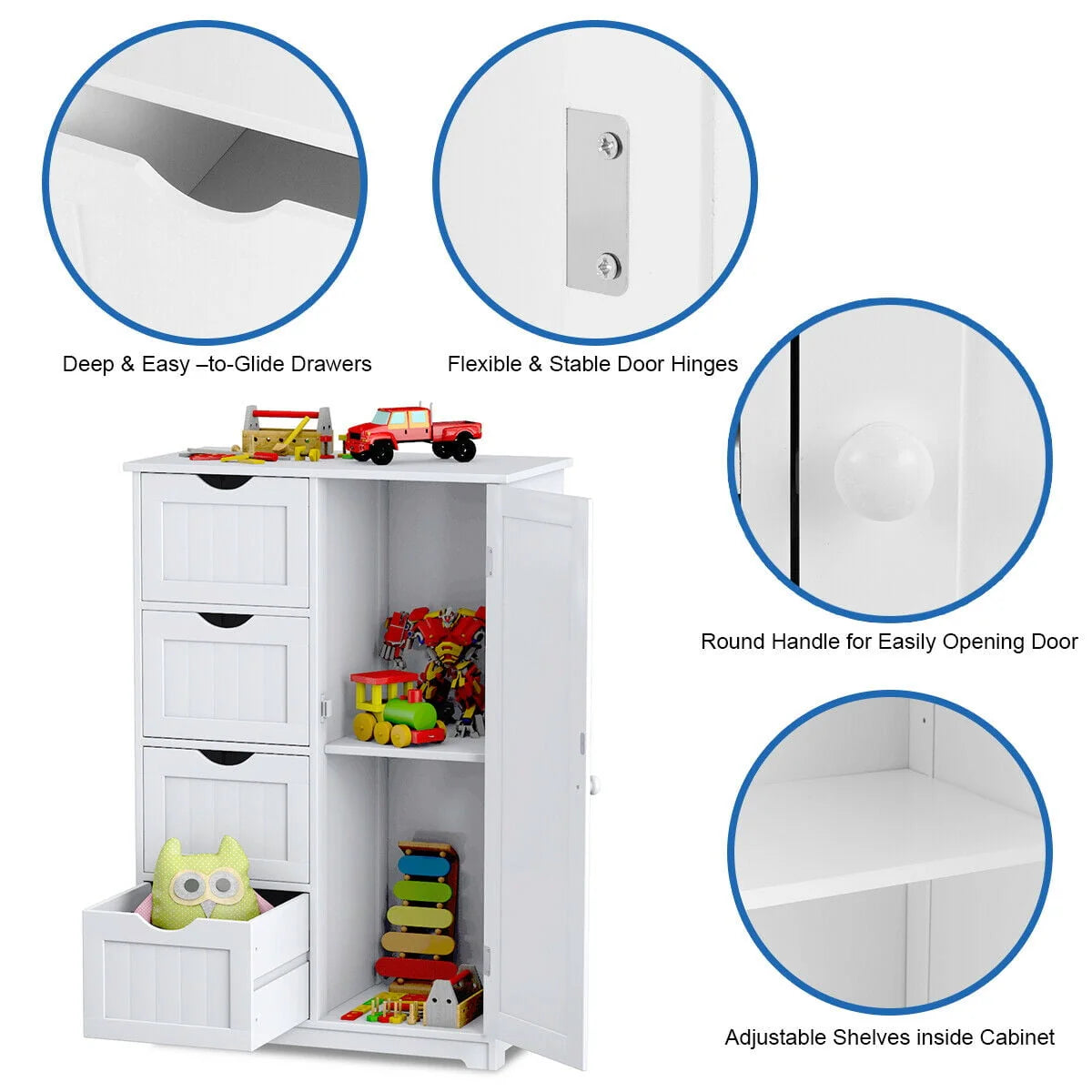 White 4 Drawer Wooden Bathroom Cabinet B8554