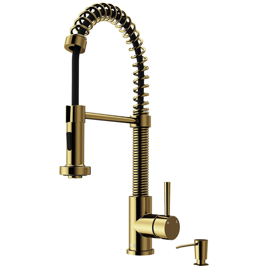 Matte Gold Pull-Down Kitchen Faucet with Soap Dispenser P395677