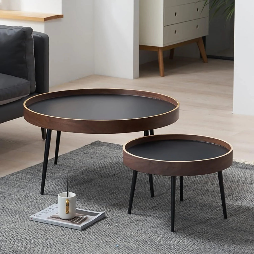 Round Wooden Nesting Coffee Table Set with Metal Frame J60991