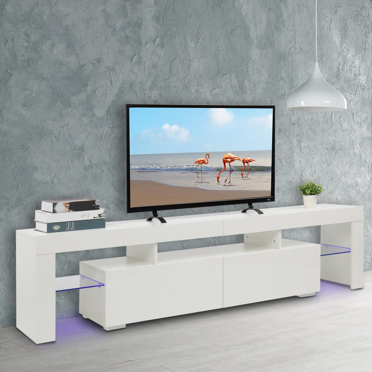 High Gloss TV Stand Cabinet with 2 Storage Drawers X5407