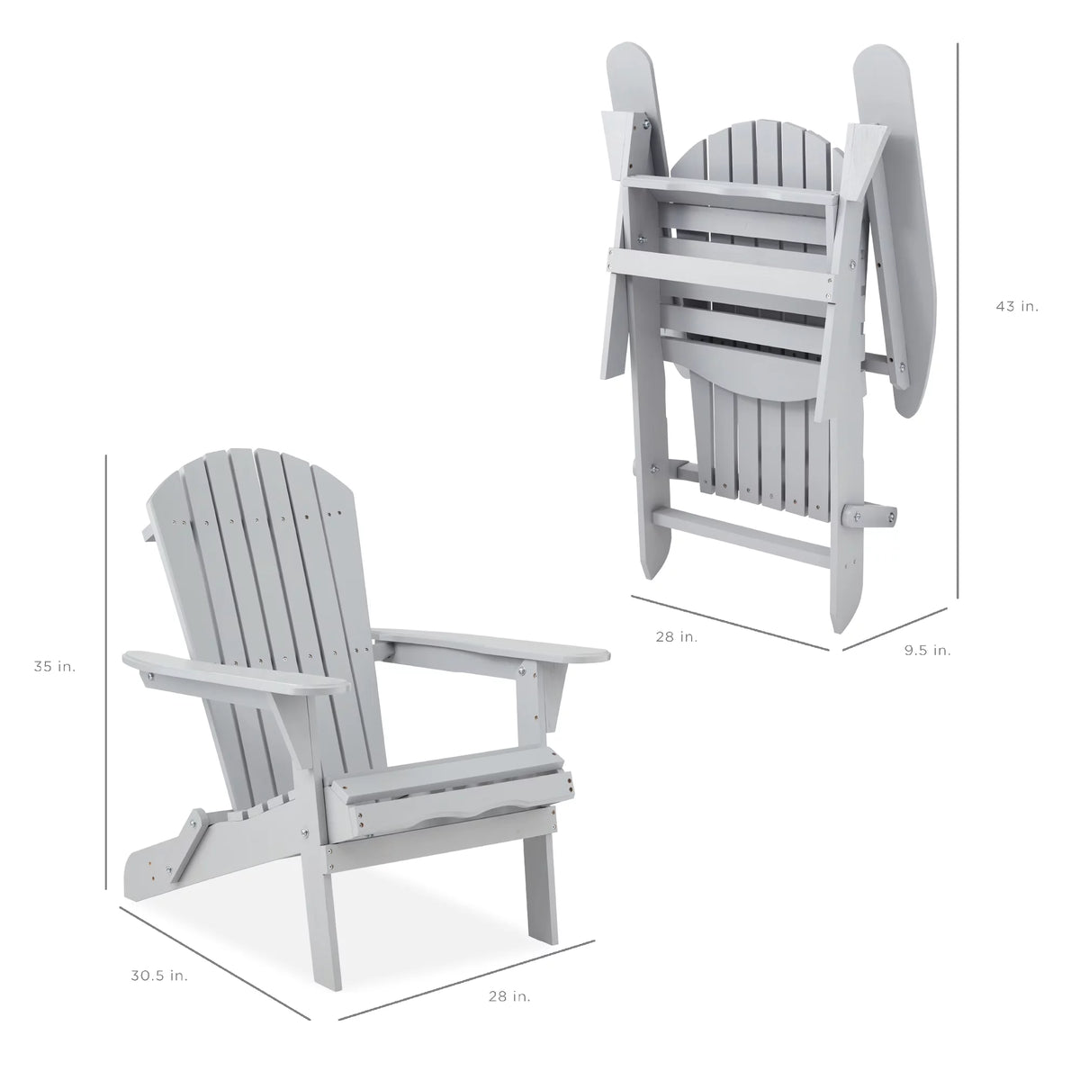 Folding Adirondack Chair Outdoor Wooden Accent Lounge Furniture 350lb Capacity Gray B753911