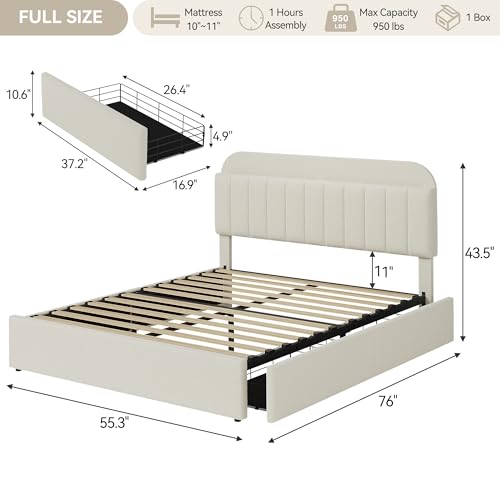Beige Boucle Upholstered Twin Platform Bed with 2 Drawers V603