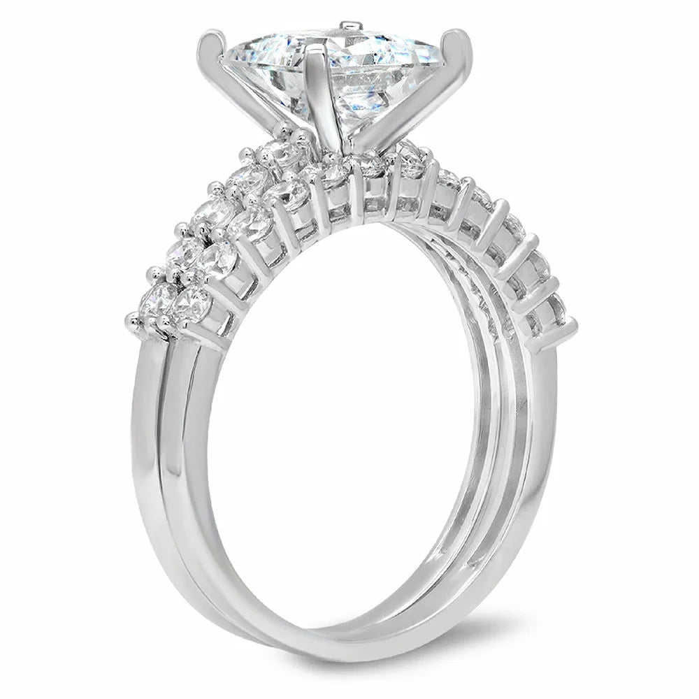Princess Cut Natural Diamond VS1-VS2 J-K 18K White Gold Engagement Ring Set I957884