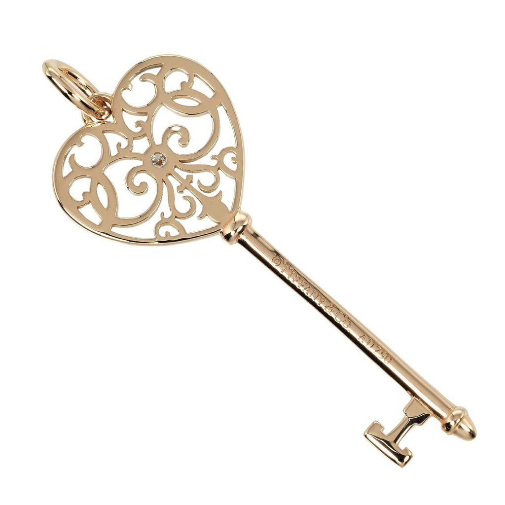 Tiffany Enchanted Heart Key Pendant Pink Gold Diamond 3.43g W721196