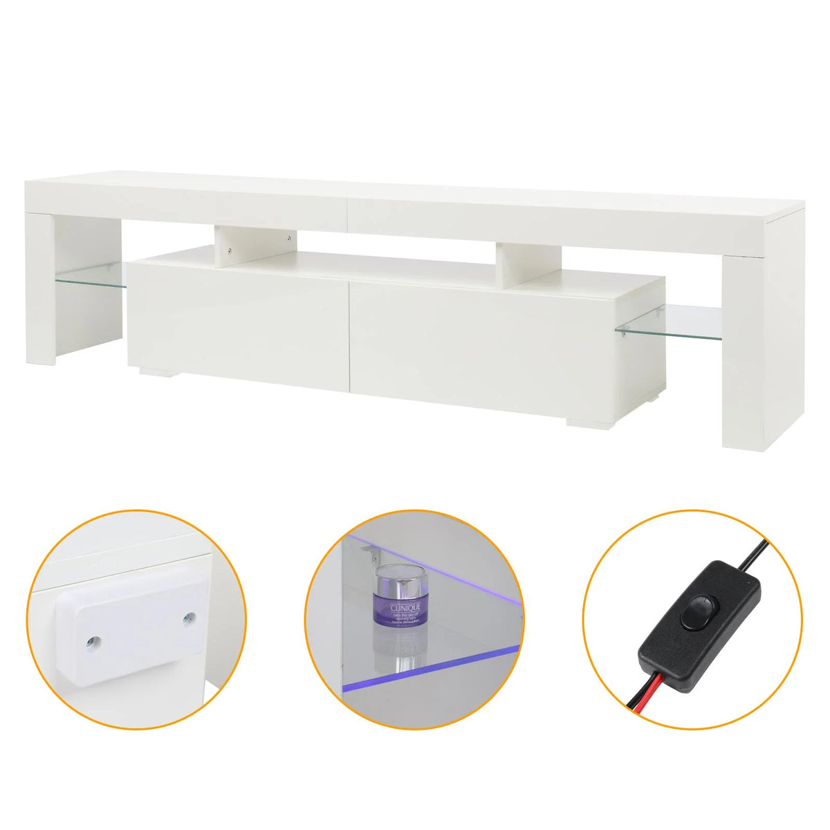 High Gloss TV Stand Cabinet with 2 Storage Drawers X5407
