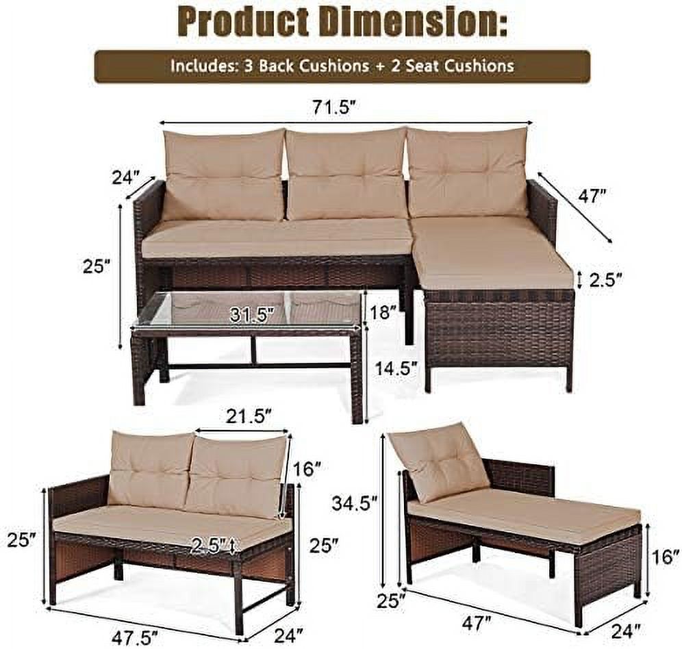 3 Piece Outdoor Rattan Corner Sofa Set with Coffee Table Q79154