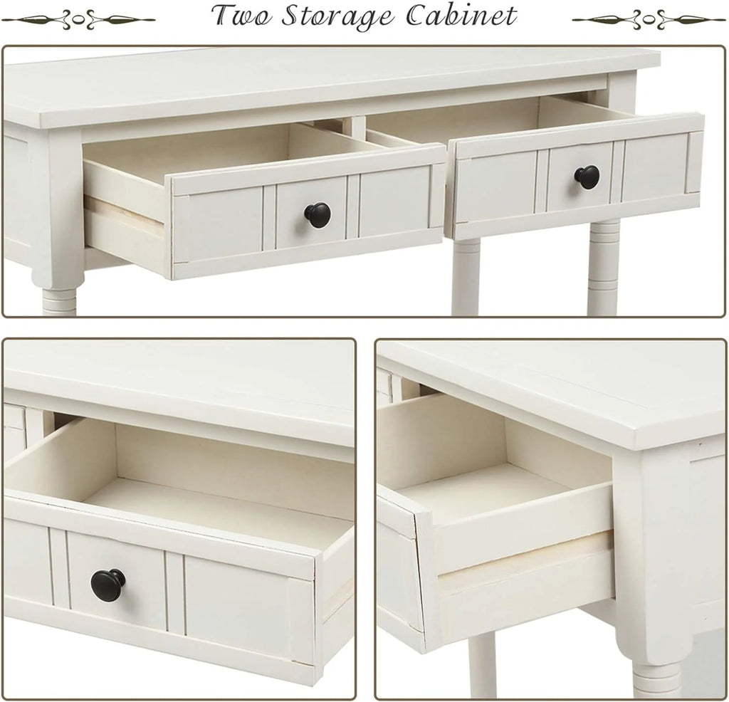 Small Ivory White Console Table with Drawers V95995