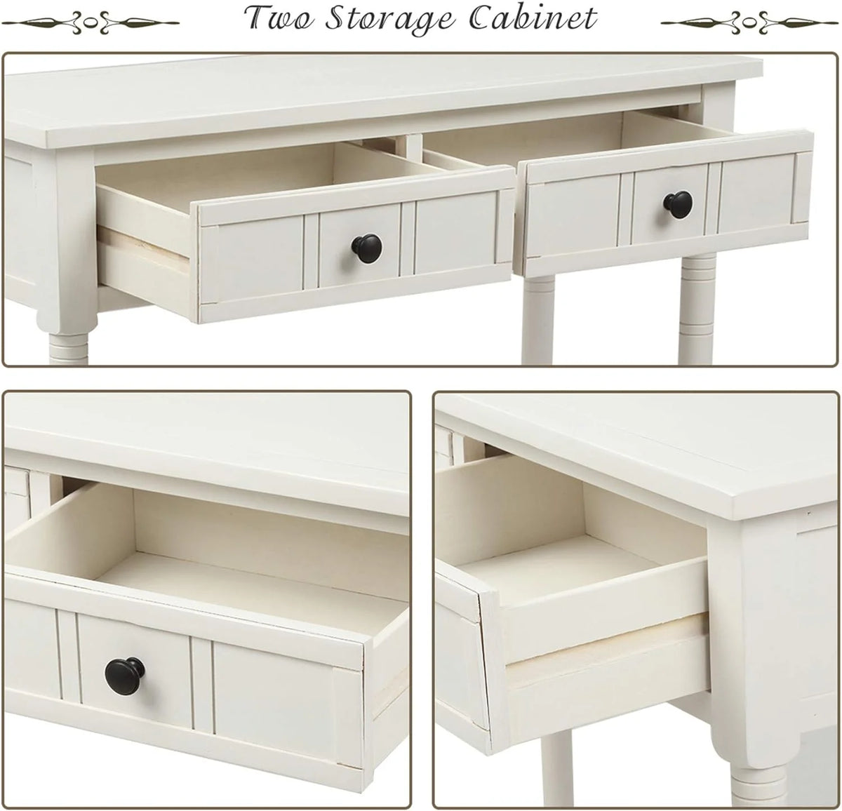 Small Ivory White Console Table with Drawers V95995
