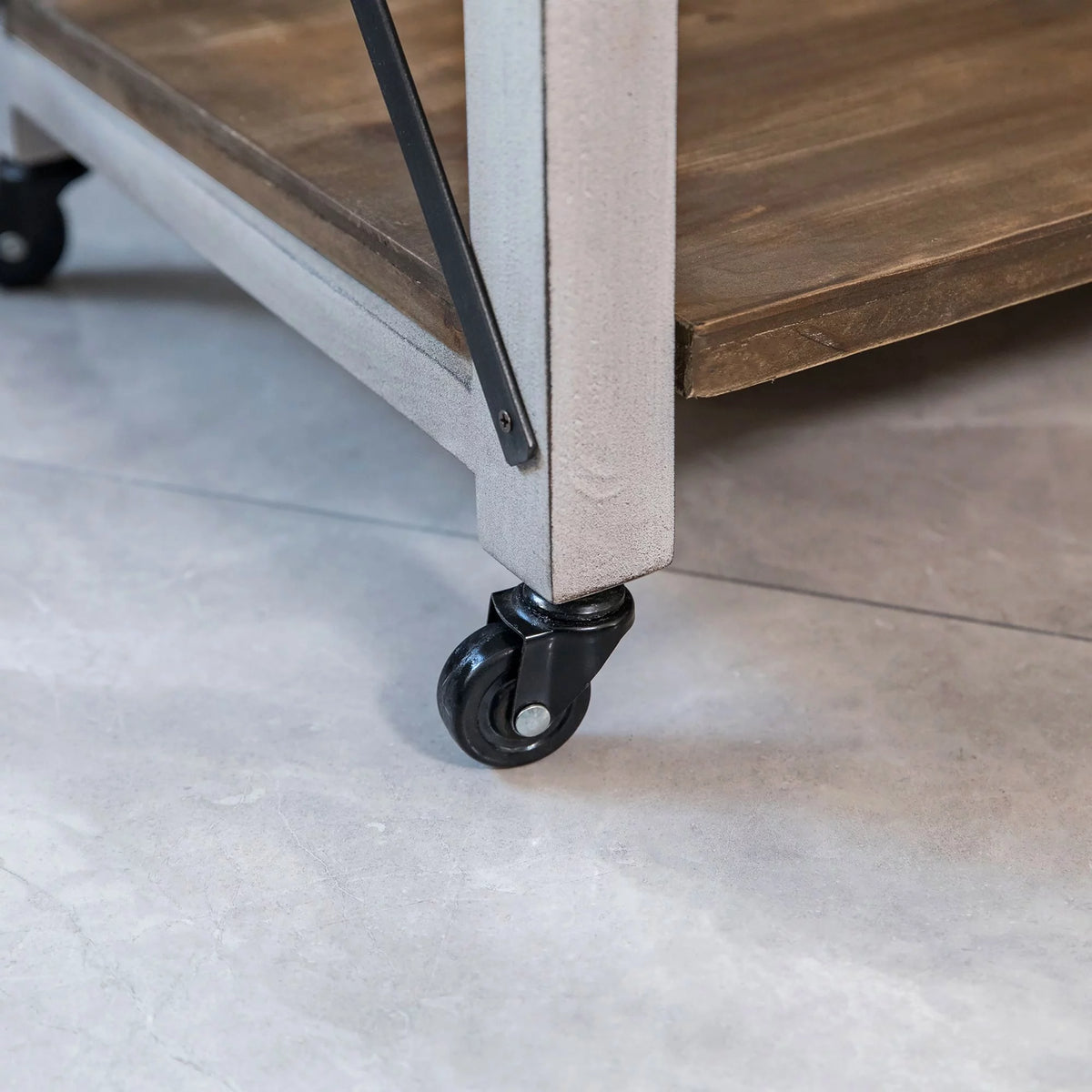 Off-White and Brown Wood Kitchen Cart N29099
