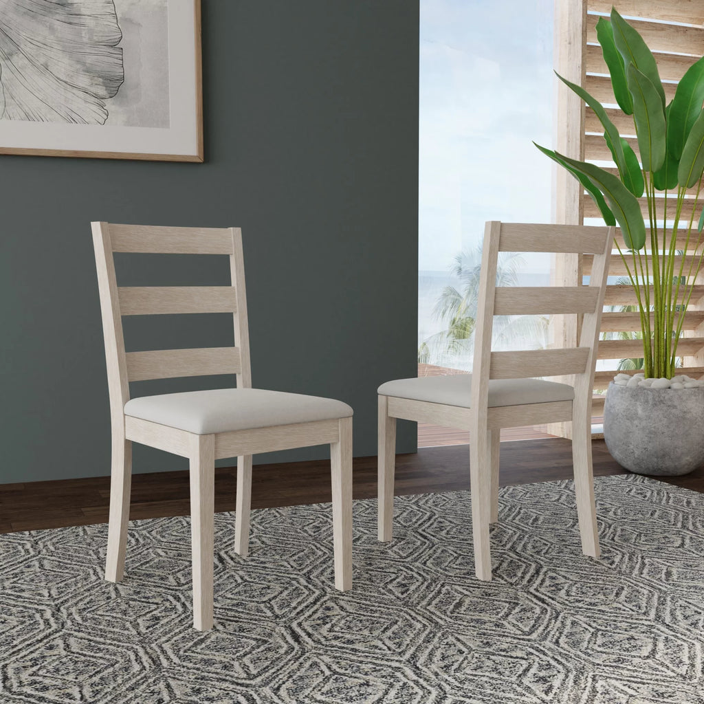 White Wood Ladder Back Dining Chair Set of 2 C671