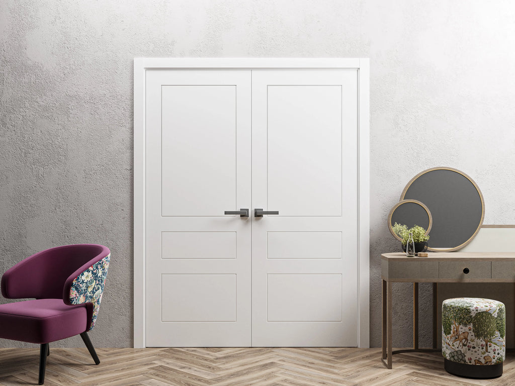 Painted White Solid Wood Interior Double Doors M372968