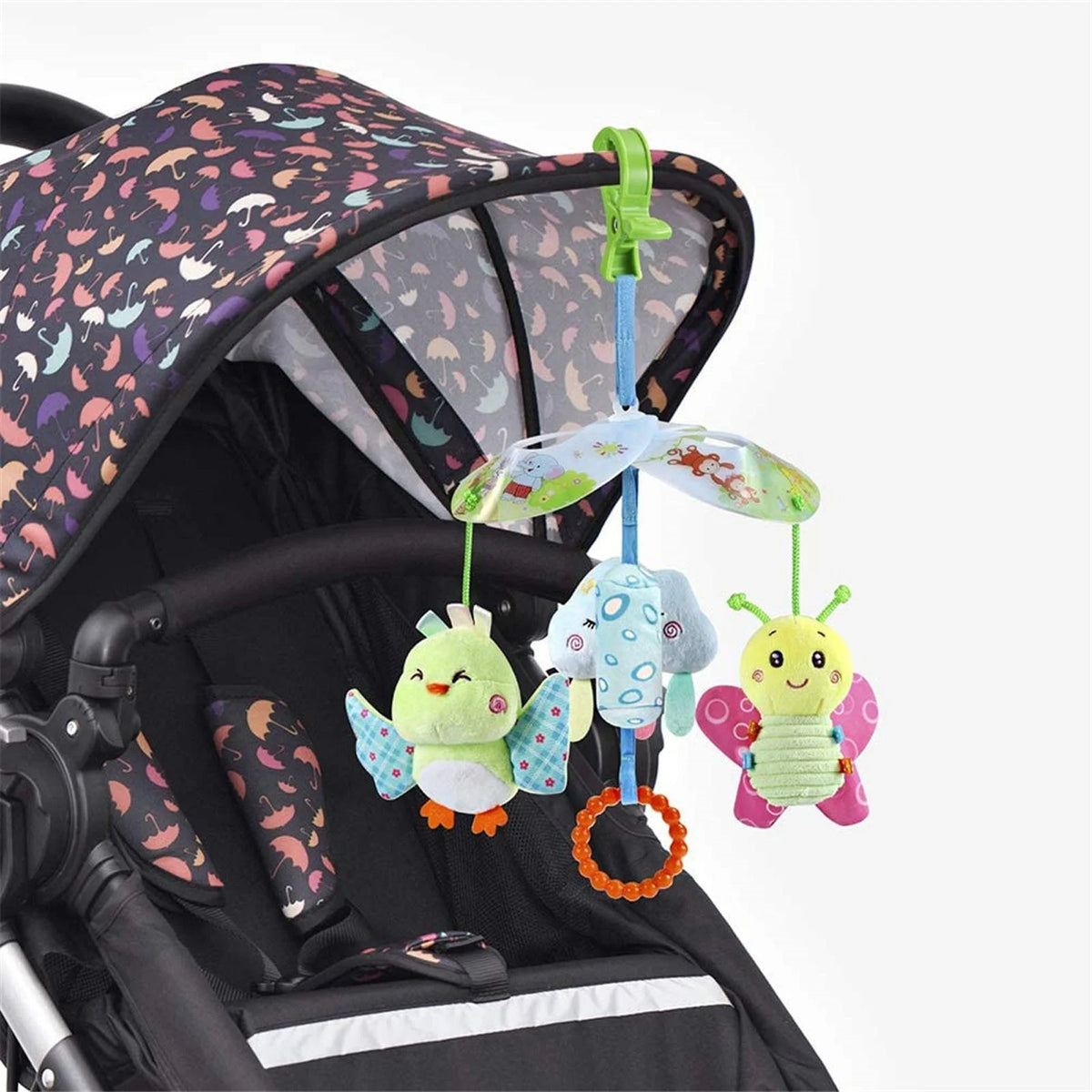 Baby Car Seat Clip On Stroller Toy With Birds And Hanging Rattle Sensory Activity Toy T33033