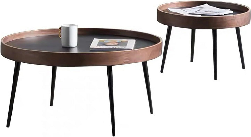 Round Wooden Nesting Coffee Table Set with Metal Frame J60991