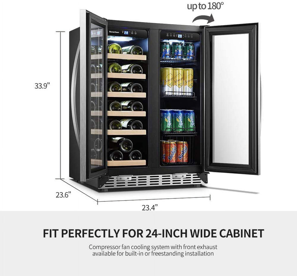 24 inch Dual Zone Wine Cooler Beverage Refrigerator 18 Bottles 55 Cans R48037
