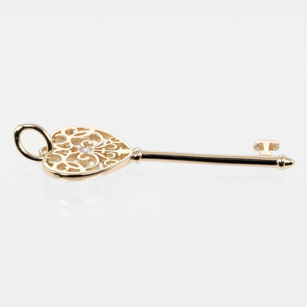 Tiffany Enchanted Heart Key Pendant Pink Gold Diamond 3.43g W721196