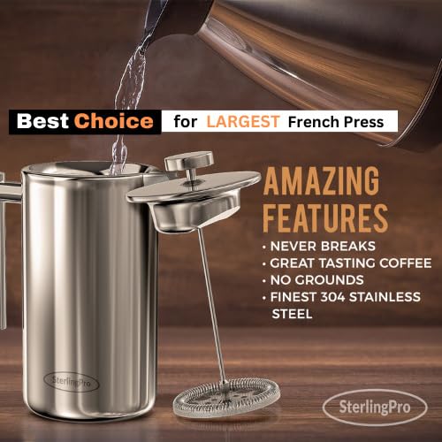 1.75L Double Walled Stainless Steel French Press Coffee Maker with 2 Extra Filters C3936