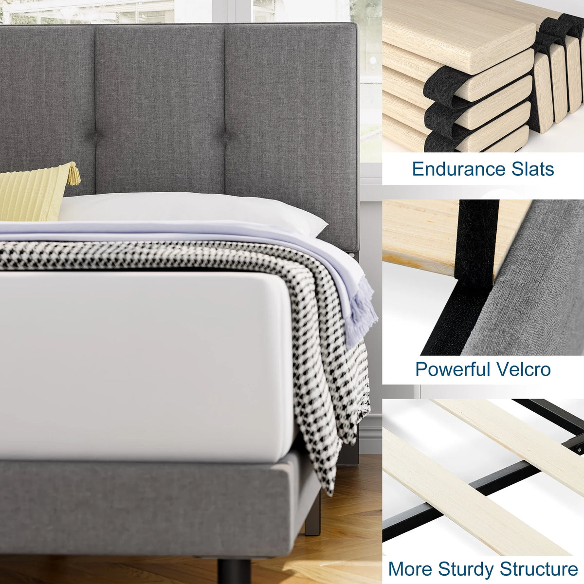 Full Size Bed Frame with Upholstered Headboard and Wooden Slats Z14531