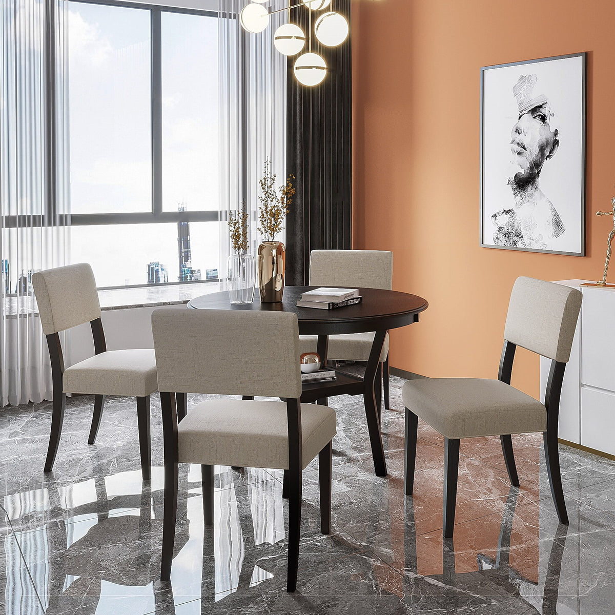 Espresso Round Dining Table Set with 4 Chairs R4644