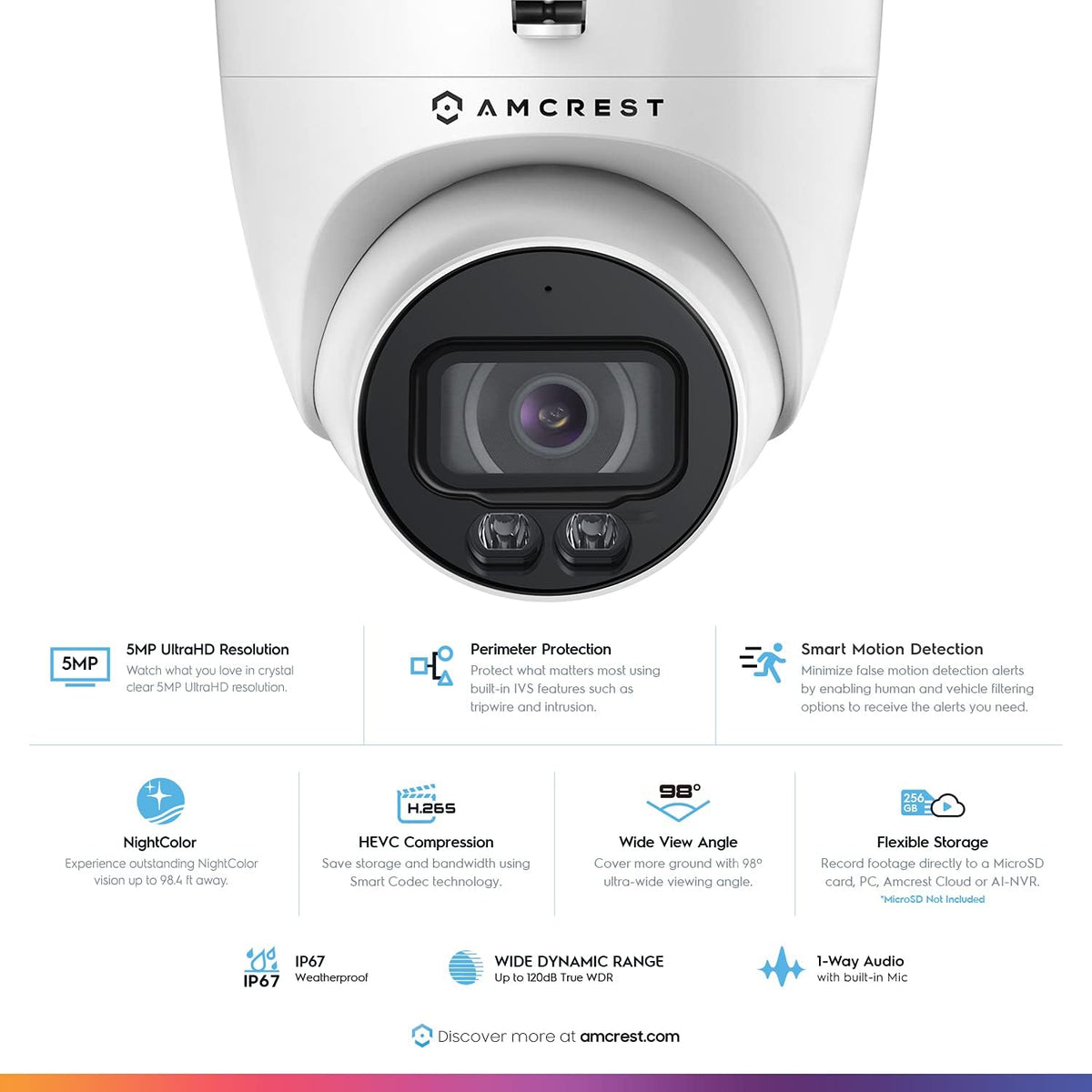 5MP AI Turret IP PoE Camera with Full Color Nightvision K7121