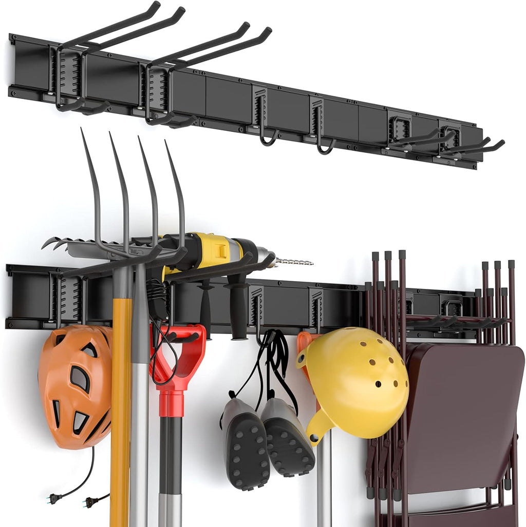 Heavy Duty Garage Storage Tool Organizer Wall Mount Rack with 6 Long Hooks, 48 Inch, Pack of 2 U464894