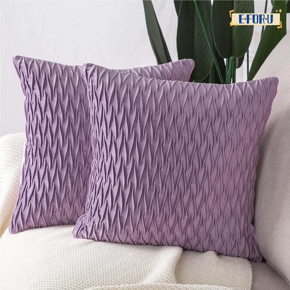 Set of 2 Velvet Decorative Throw Pillow Covers 20x20 inch Square Cushion Case M8293
