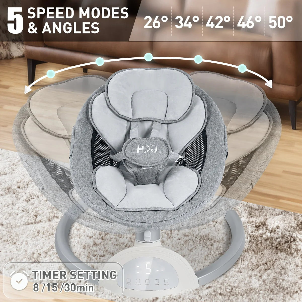 Electric Baby Swing with Music, Touch Screen, Grey R9503