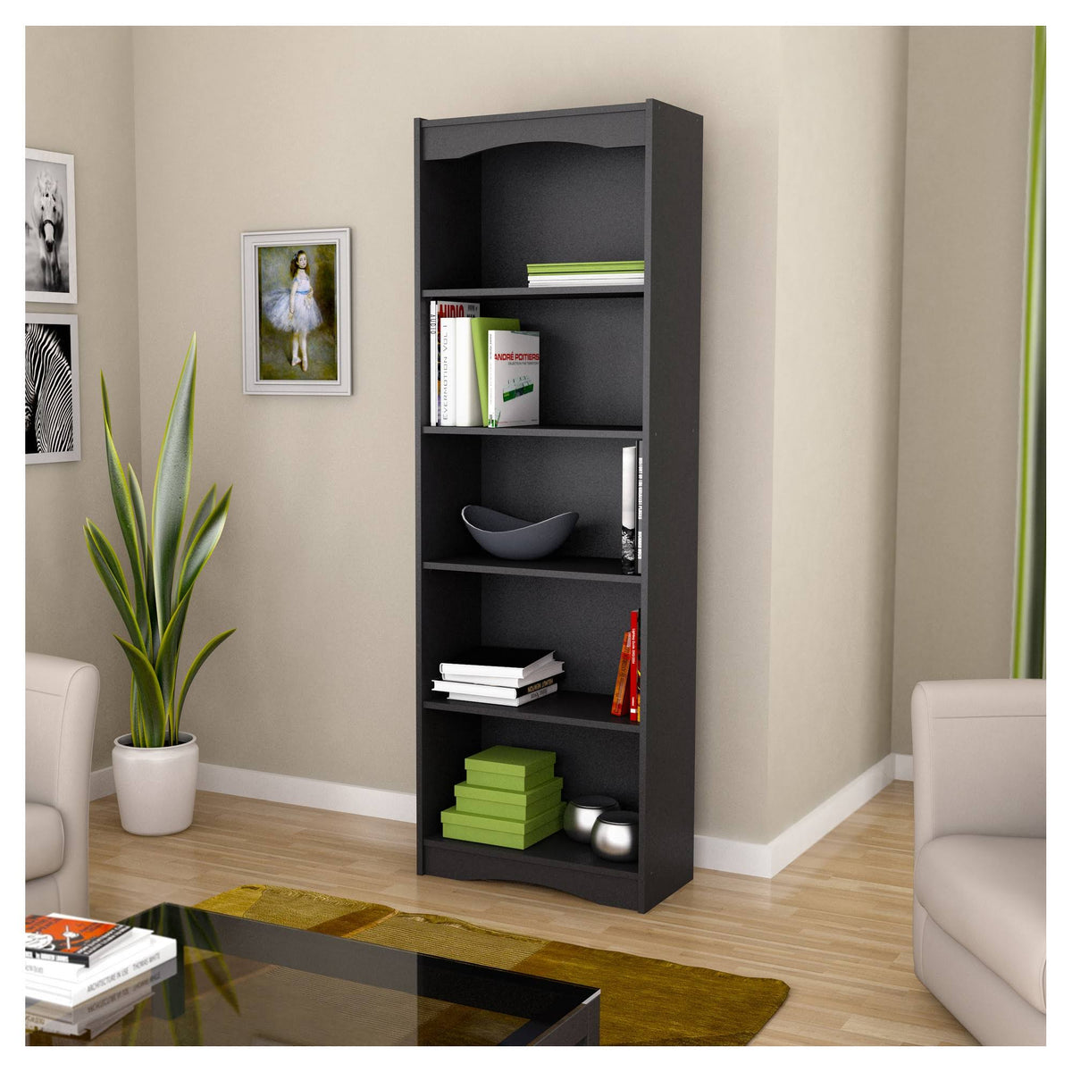 Midnight Black Tall Bookcase Q894774