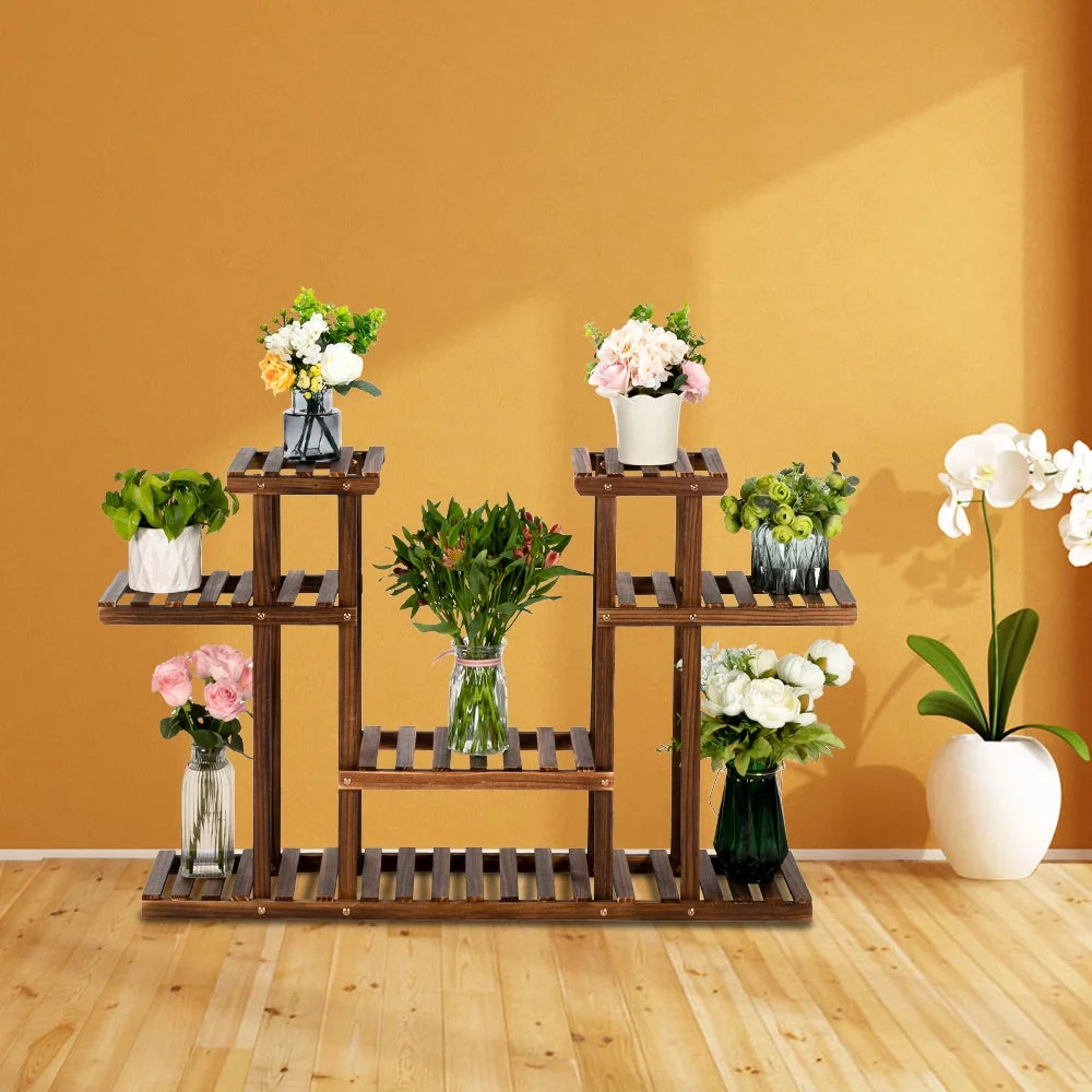 Wood Tall Tiered Plant Stand 4 Floors with 12 Seats L684