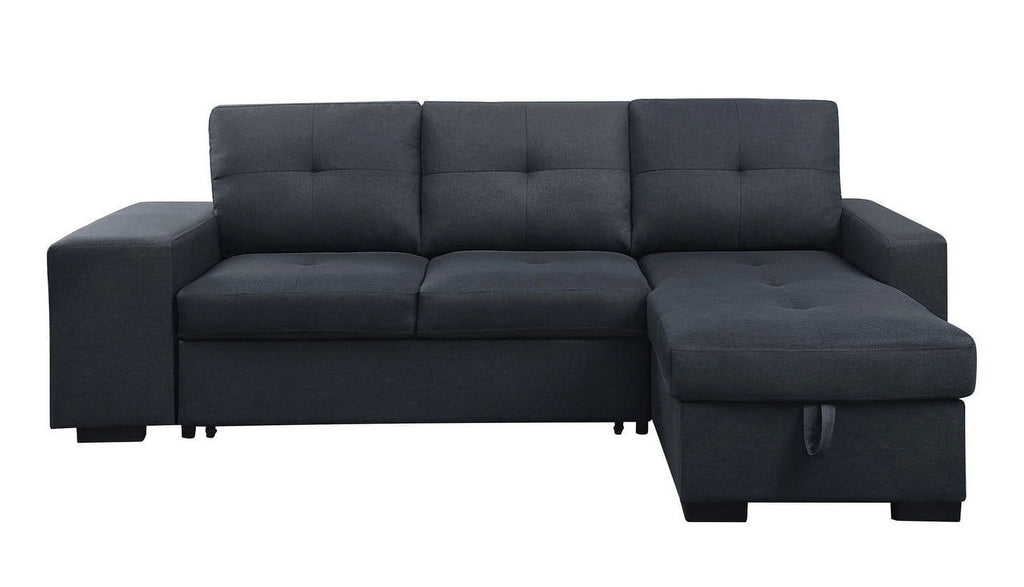 Linen Sleeper Sectional Sofa with Reversible Storage Chaise W51899