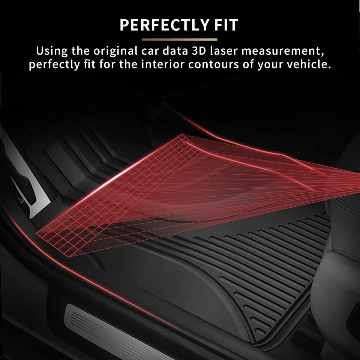 Heavy Duty TPE All Weather Car Floor Mats, 1st & 2nd Row Full Set, Black Q7825