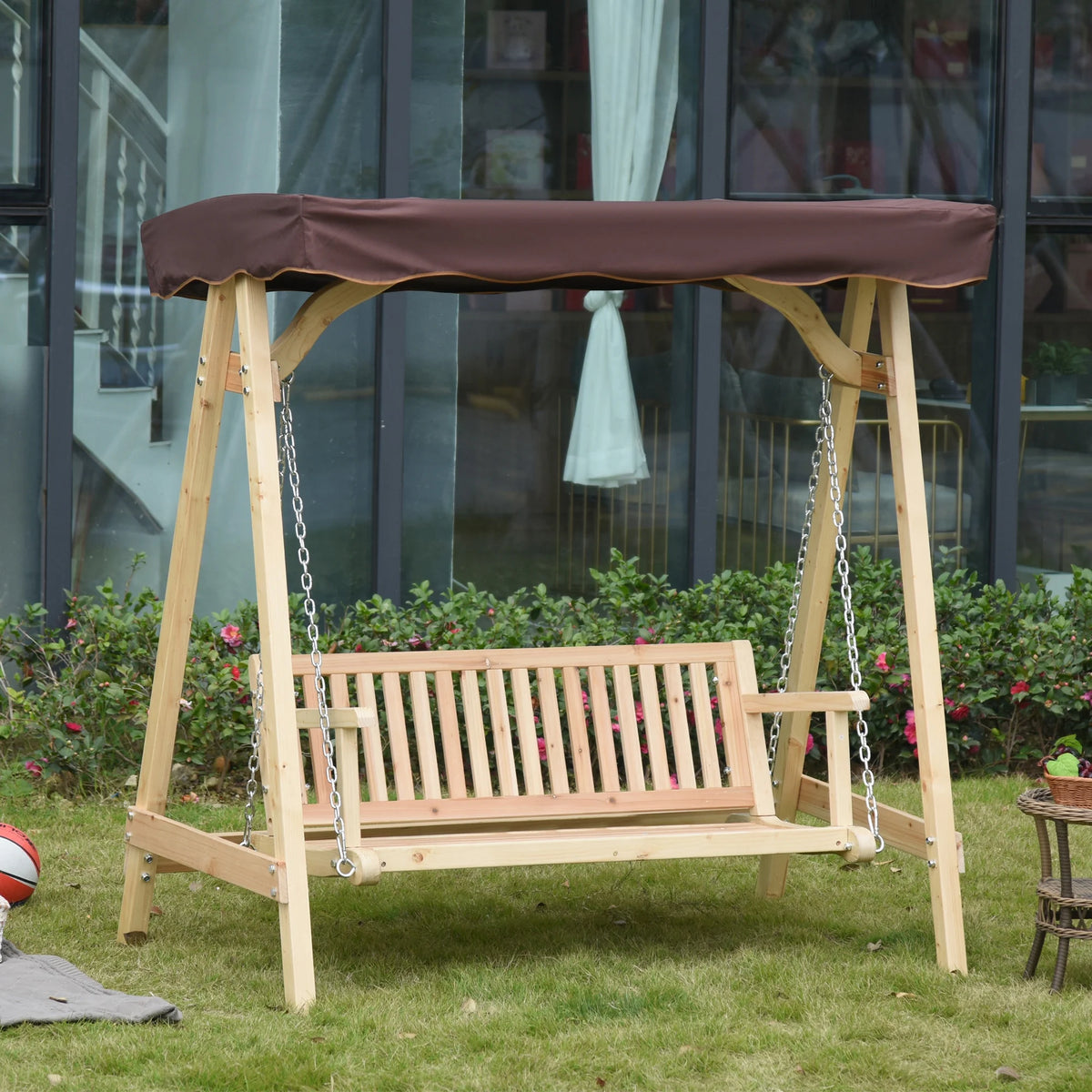 2-Person Outdoor Porch Swing with Wooden Stand X8201