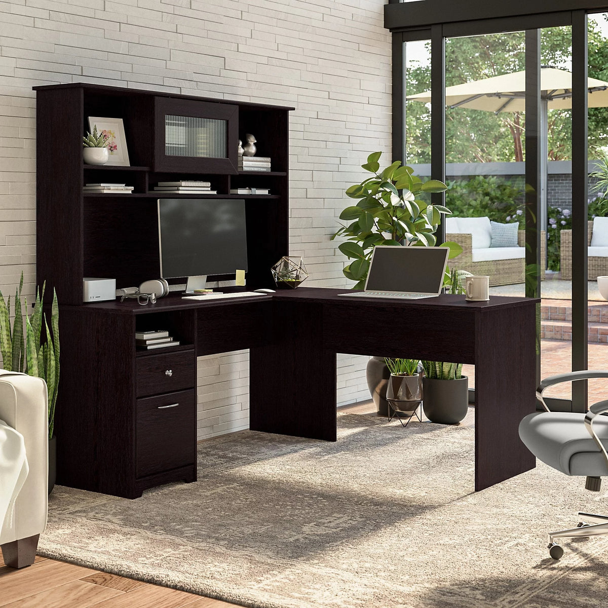 L Shaped Computer Desk with Hutch A25895