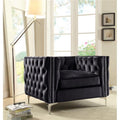 Black Velvet Button Tufted Club Chair A628