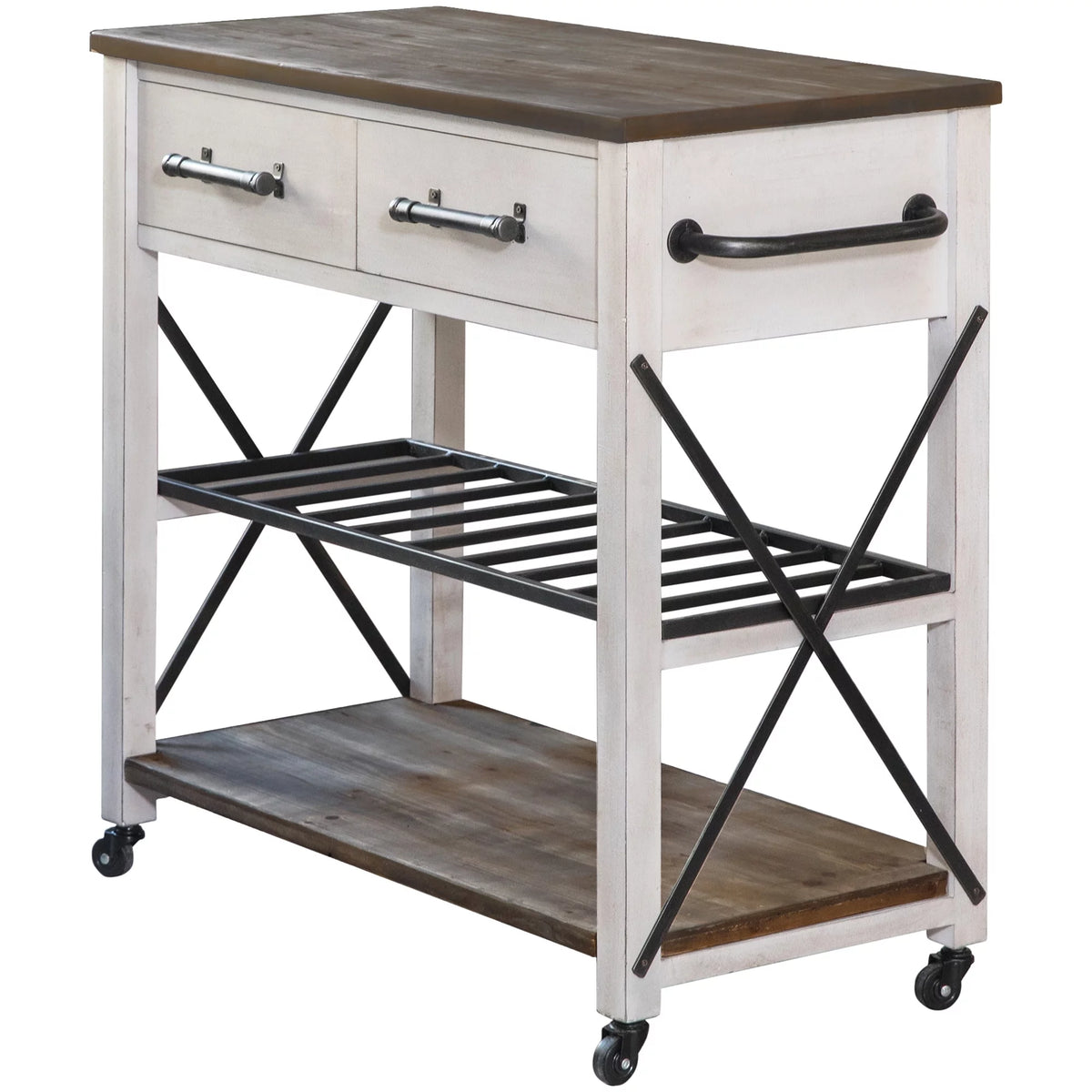 Off-White and Brown Wood Kitchen Cart N29099